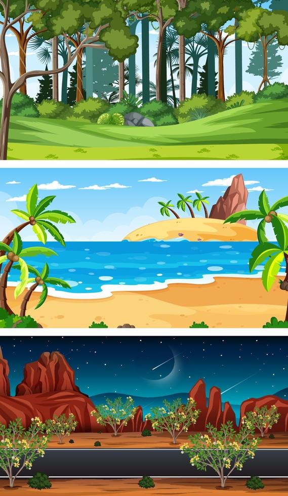 Conjunto de escenas horizontales de diferente naturaleza. vector