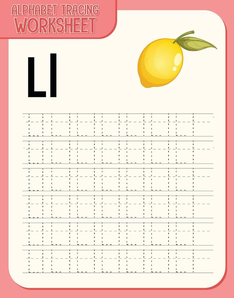 Alphabet tracing worksheet with letter L and l vector