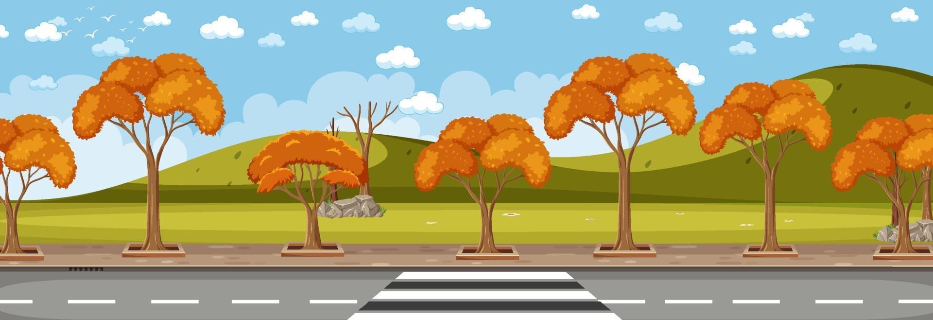Park along the street in autumn season horizontal scene at day time vector