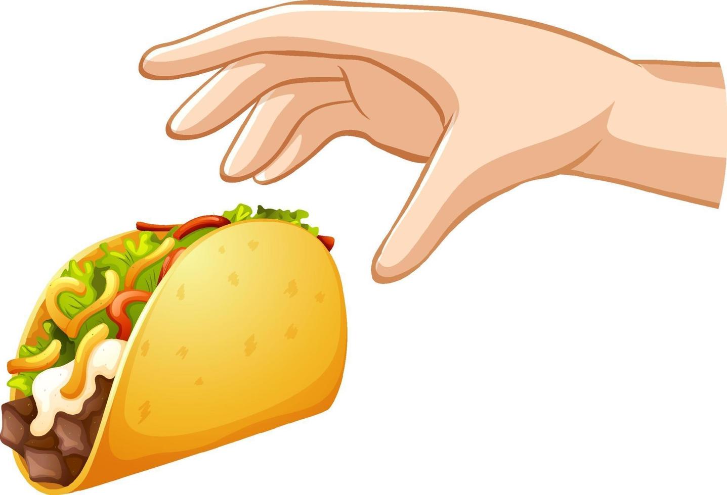 Mano tratando de agarrar el taco sobre fondo blanco. vector