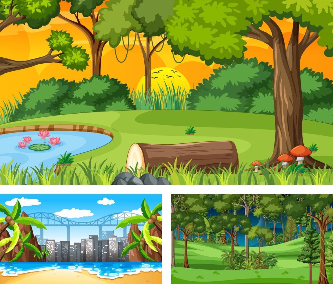 Set of different nature landscape scenes vector