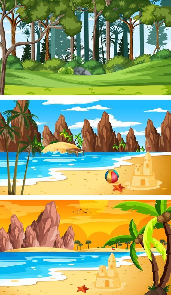 Three different nature horizontal scenes vector