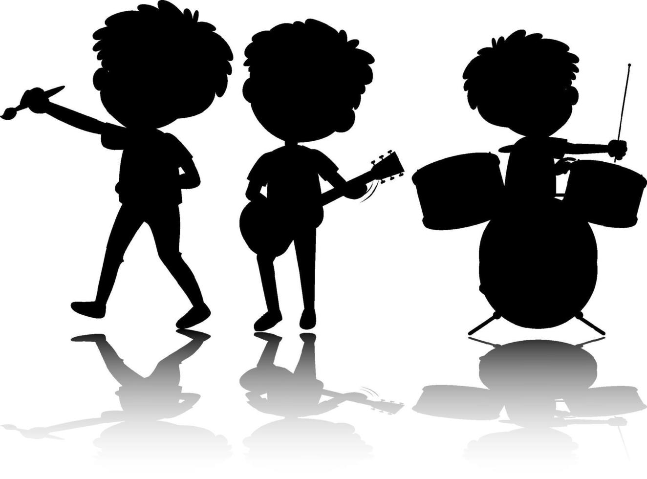 Set of kids silhouette with reflex on white background vector