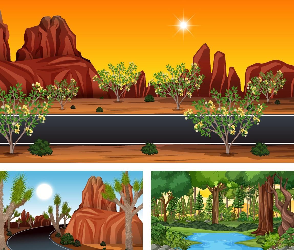 Different nature horizontal scenes vector