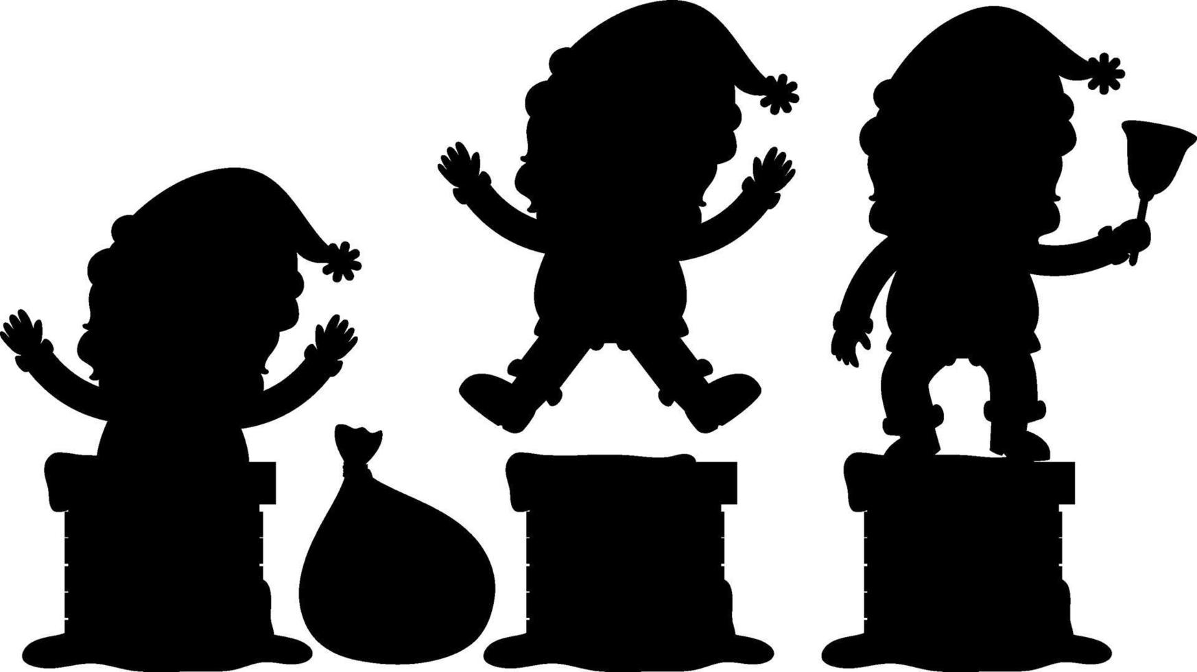 Set of Santa Claus silhouette cartoon character vector