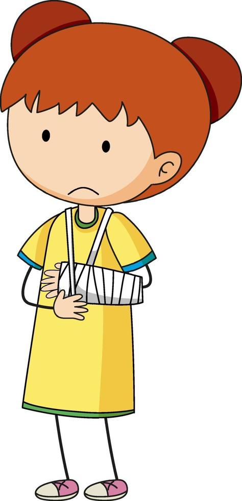 Doodle cartoon character of a girl wearing arm splint vector