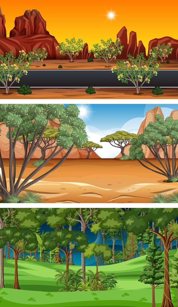 diferentes tipos de escenas horizontales del bosque. vector