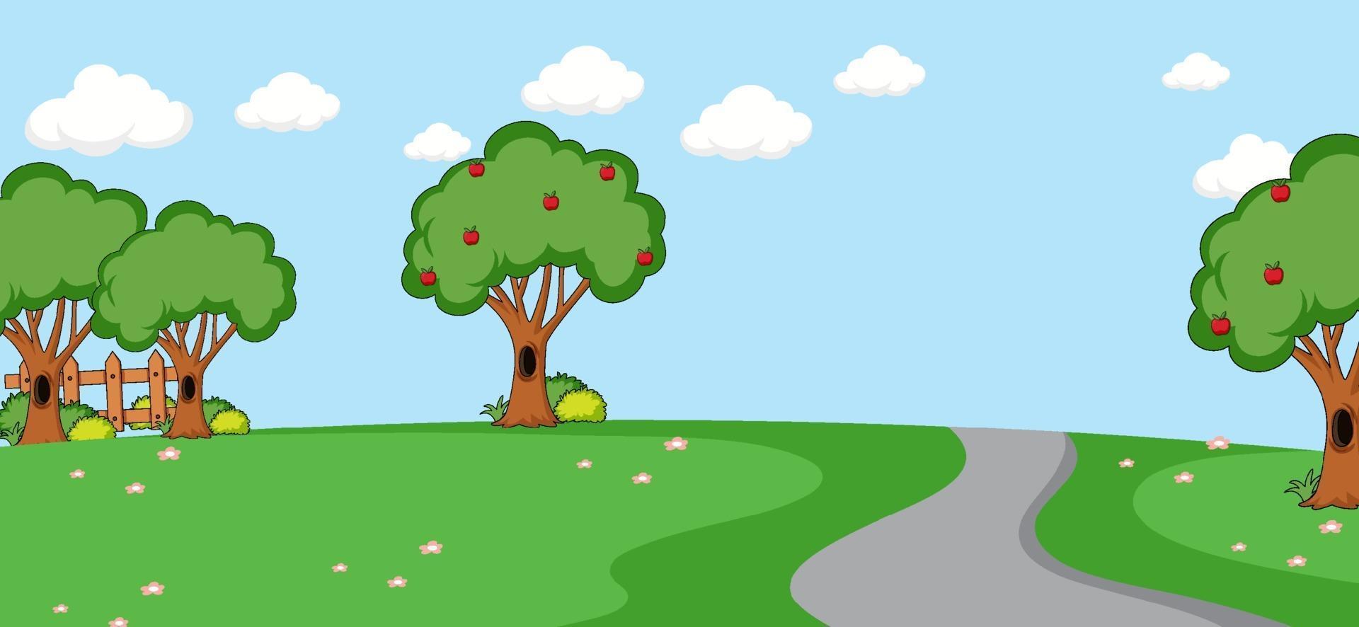 Empty park landscape scene with long road vector