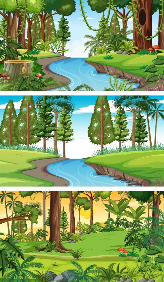 tres escenas horizontales de naturaleza diferente. vector