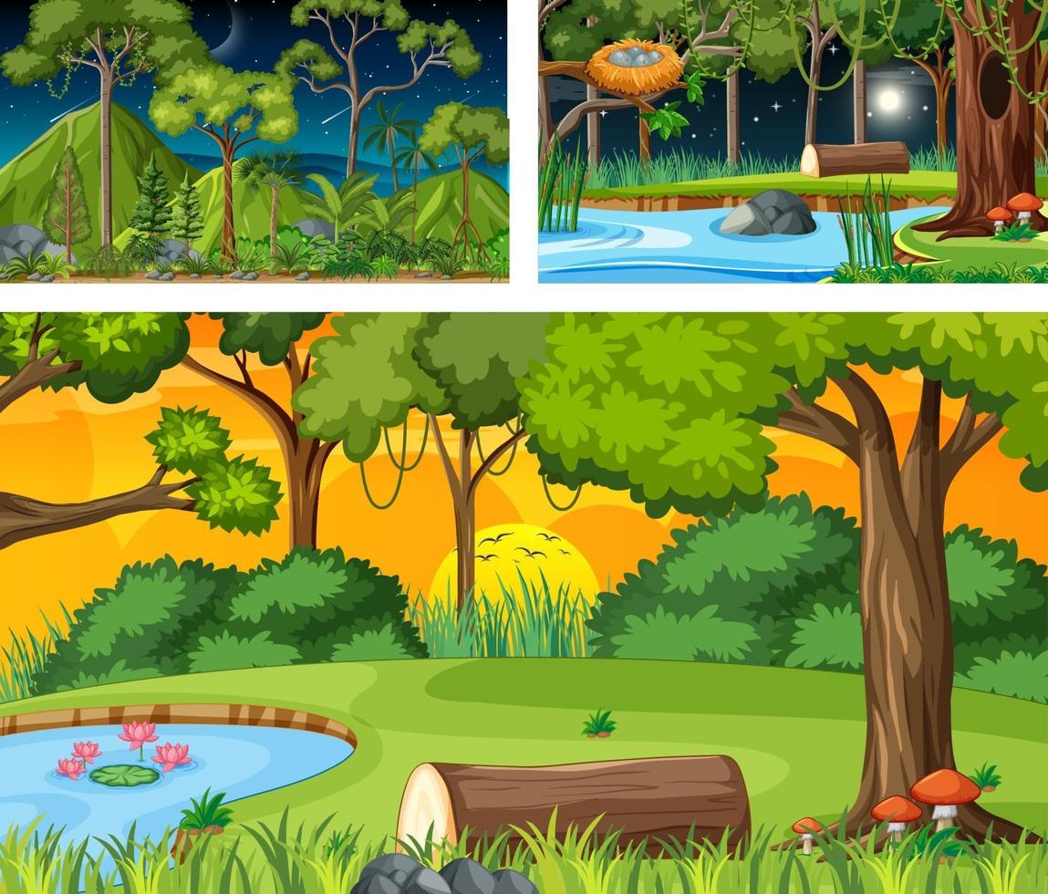 Different nature horizontal scenes in cartoon style vector