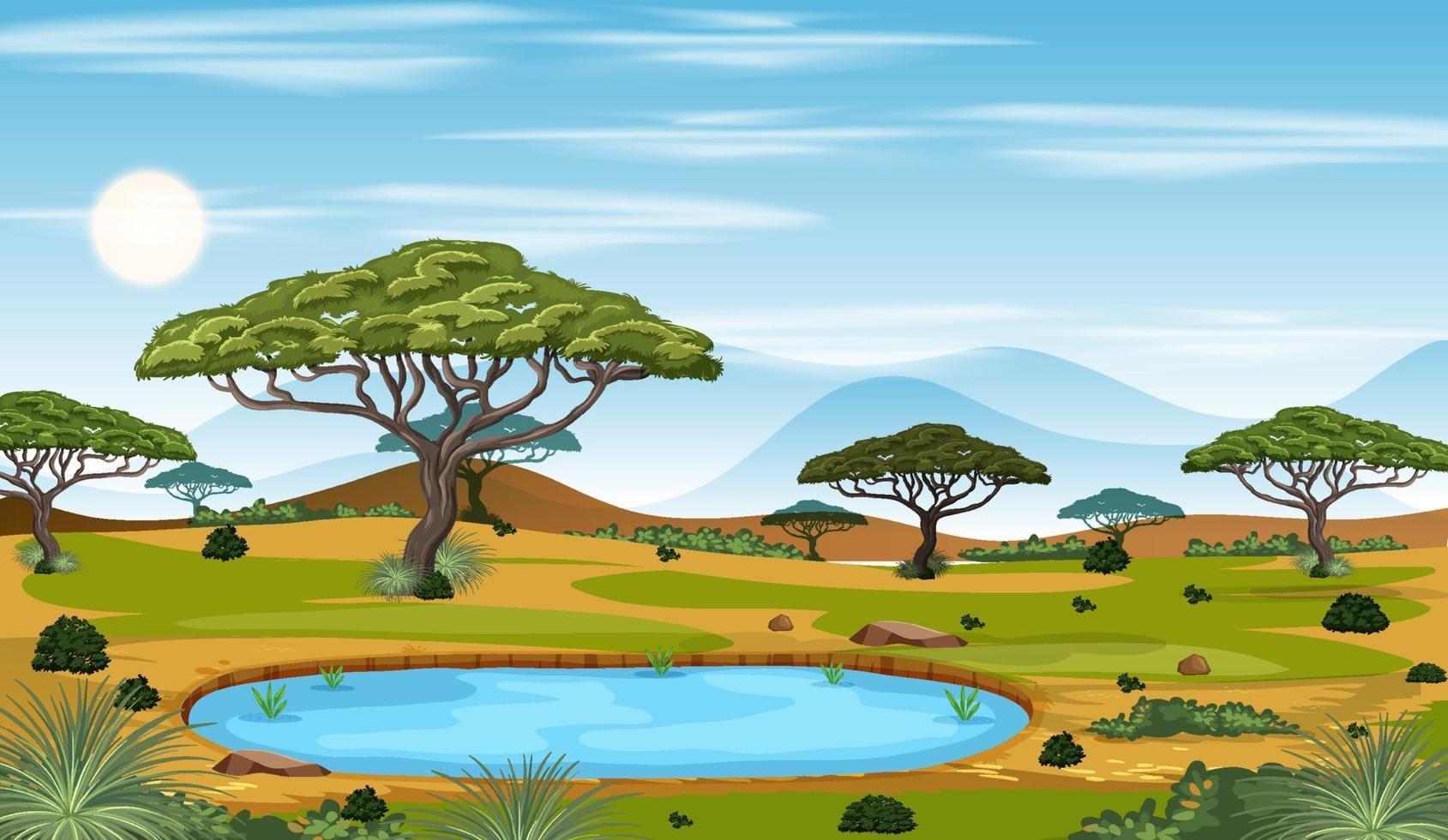 African Savanna forest landscape scene at day time vector