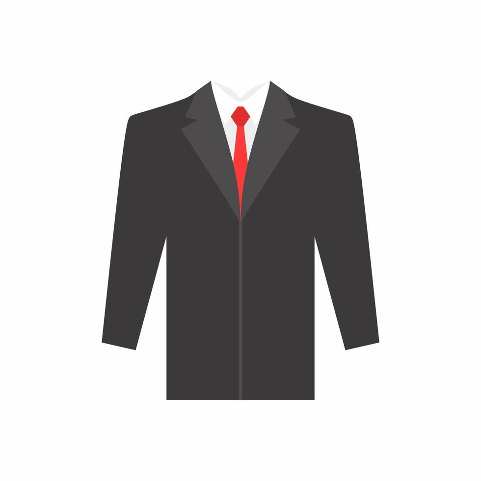 Suit and tie isolated on white background. Flat cartoon design black suit and tie icon for graduation student or businessman concept and web apps design. Vector illustration