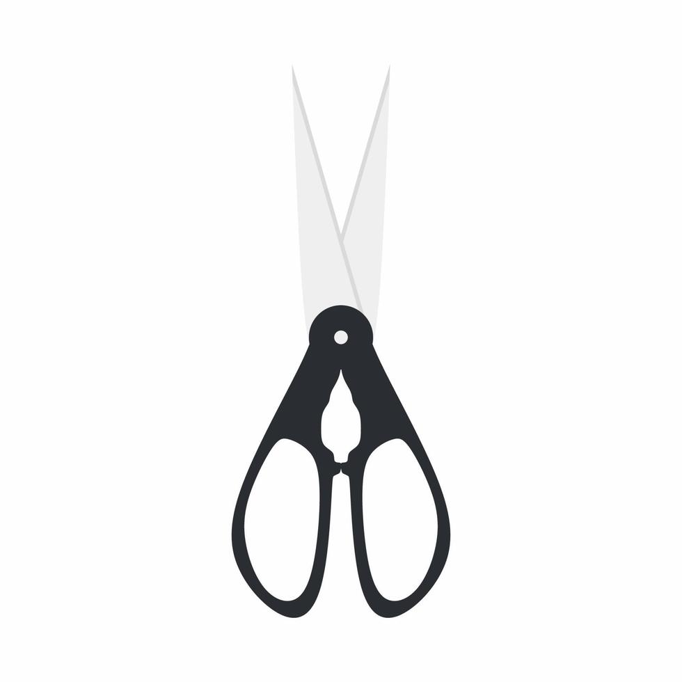 Black scissors isolated on white background. Household tool. Scissors for paper, haircuts, construction etc. Cooking symbol on scissors icon cartoon design. Vector concept in flat retro style