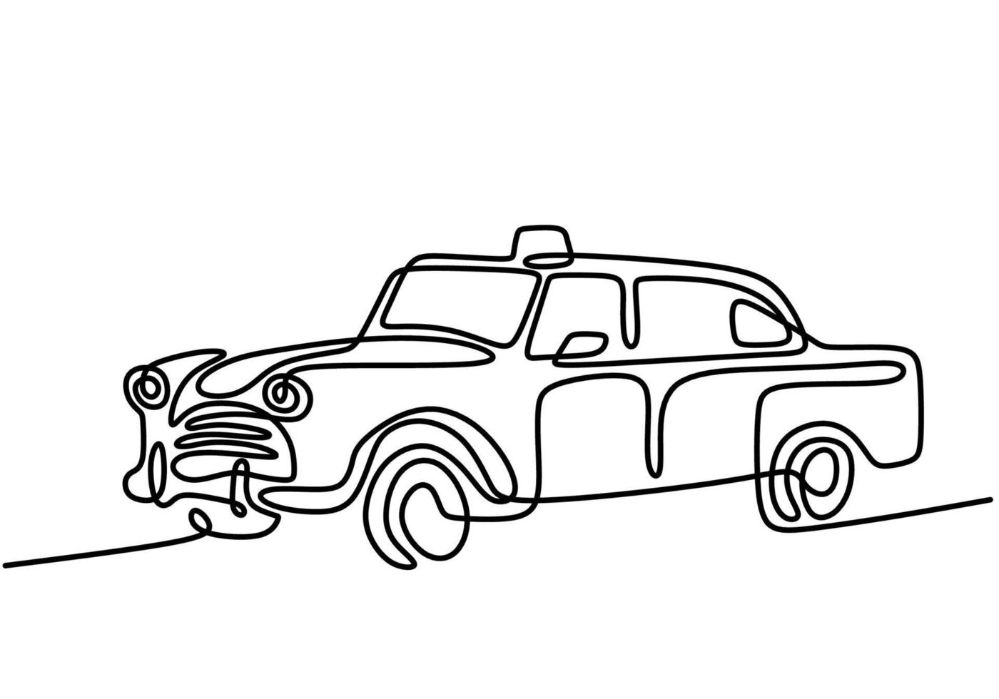 coche retro en estilo de dibujo de arte de línea continua. coche sedán clásico aislado sobre fondo blanco. estilo minimalista del bosquejo lineal negro minimalista de automóvil vintage. ilustración vectorial vector