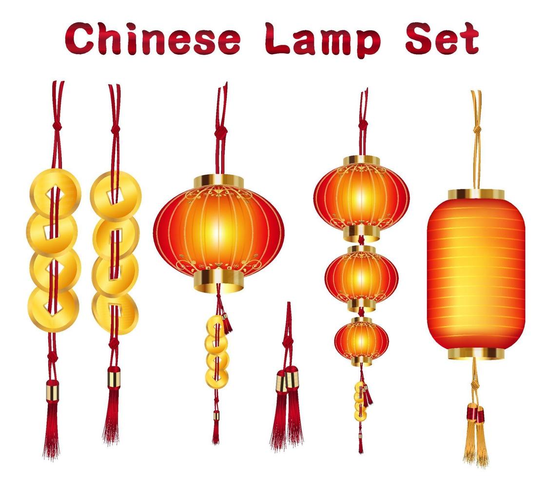 linterna china y oro set vector