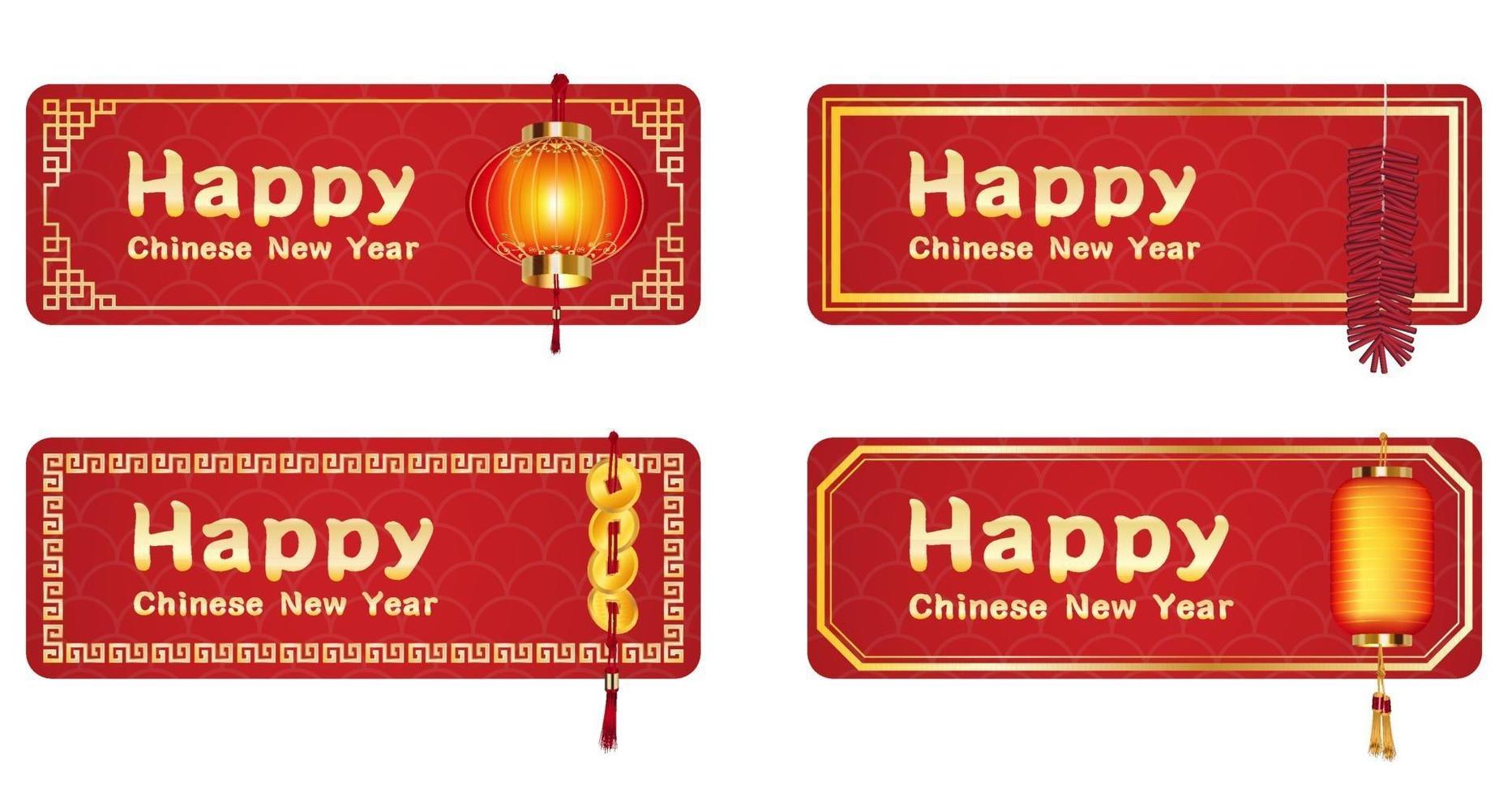 happy chinese new year signs with chinese lanterns vector