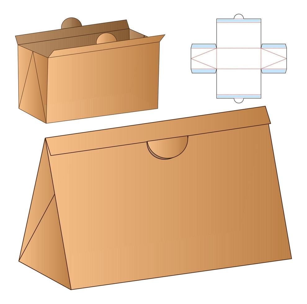 diseño de plantilla troquelada de embalaje de caja. Maqueta 3d vector