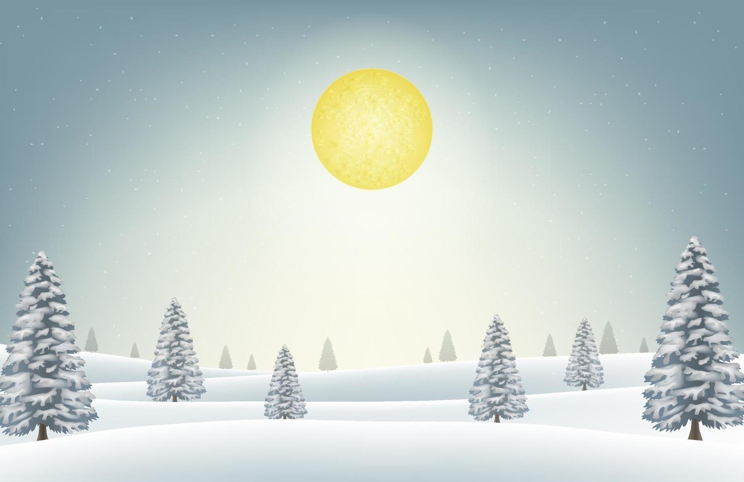 christmas winter snow forest with moon background vector