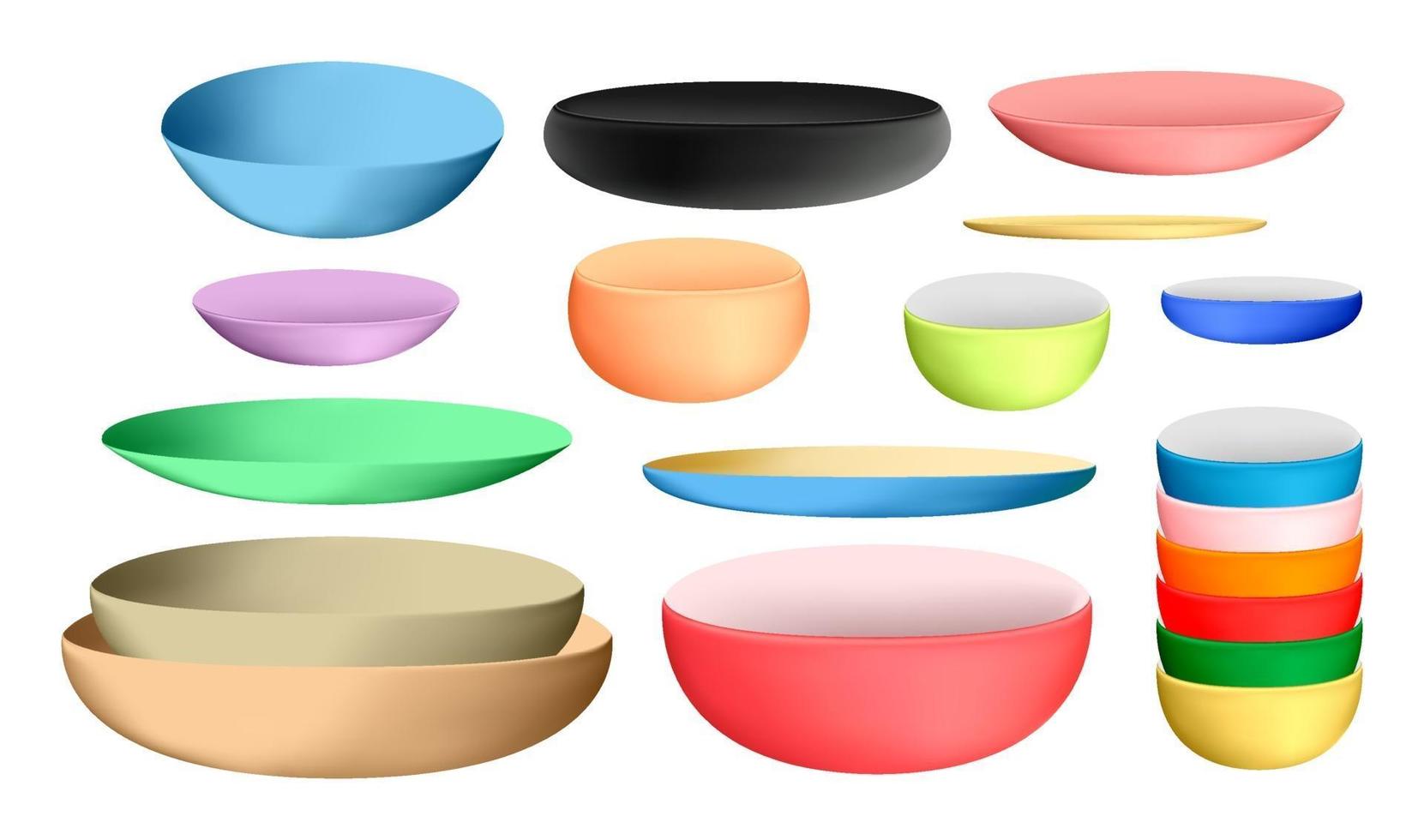 colorful ceramic bowl and dishes vector