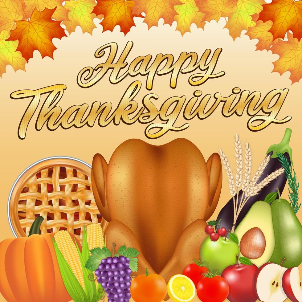 happy thanksgiving celebration  poster banner with food and fruit vector