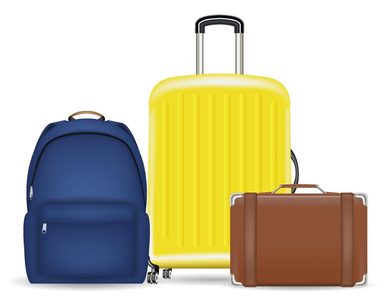 conjunto de una bolsa de equipaje maleta y mochila vector