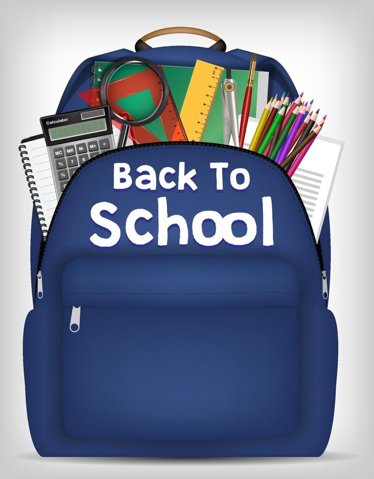 student bag with school supplies inside vector
