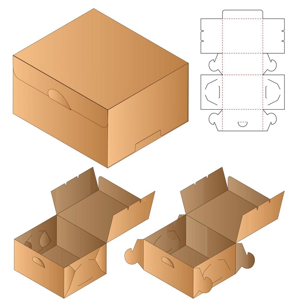 diseño de plantilla troquelada de embalaje de caja. Maqueta 3d vector