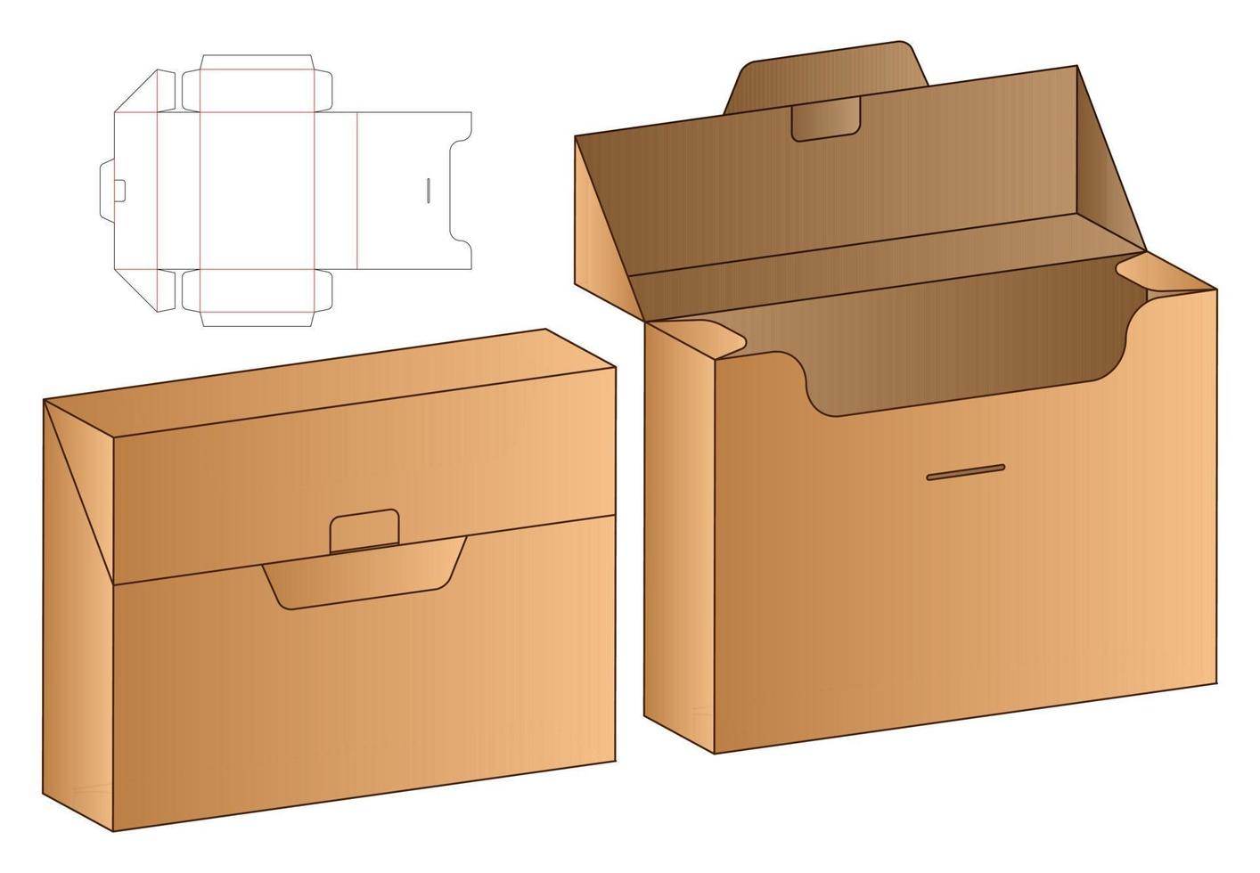 diseño de plantilla troquelada de embalaje de caja. Maqueta 3d vector