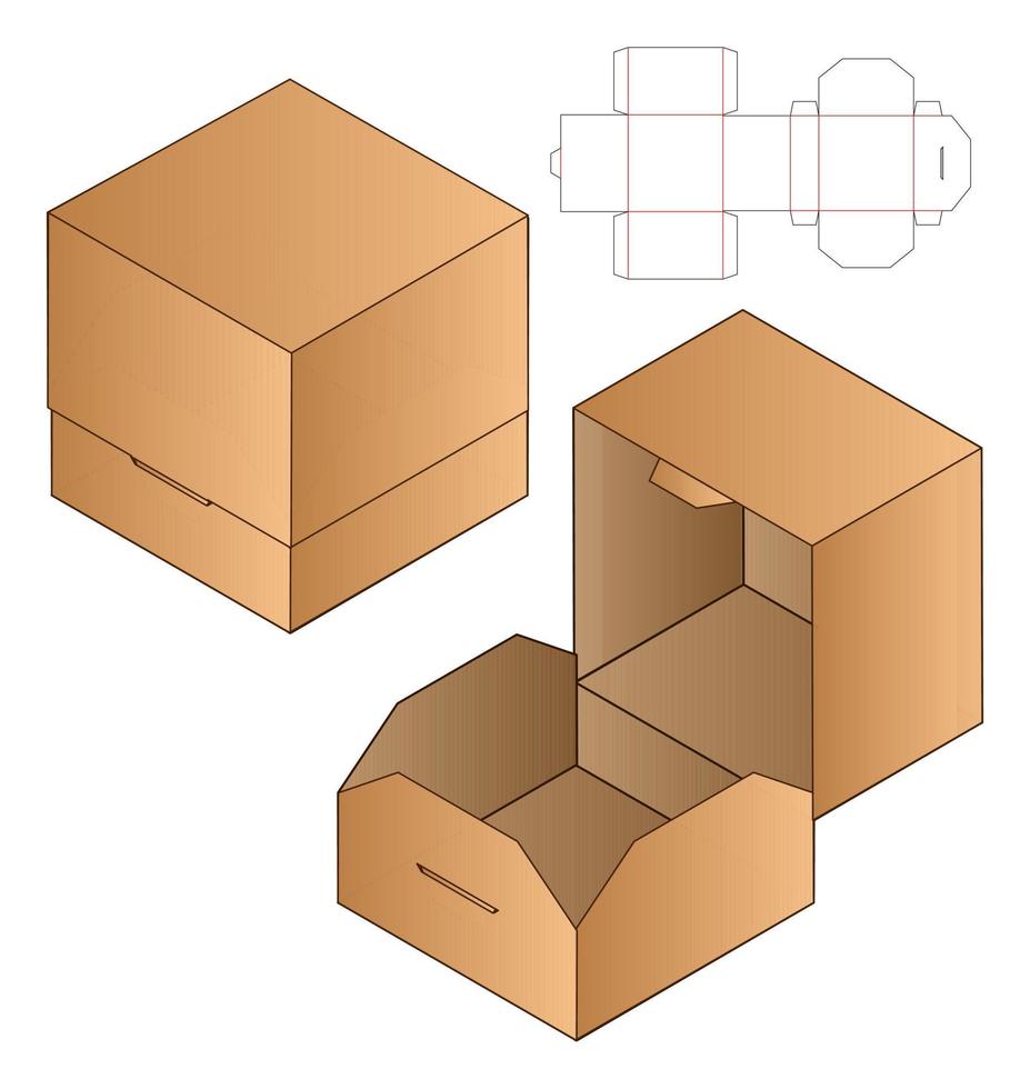 diseño de plantilla troquelada de embalaje de caja. Maqueta 3d vector