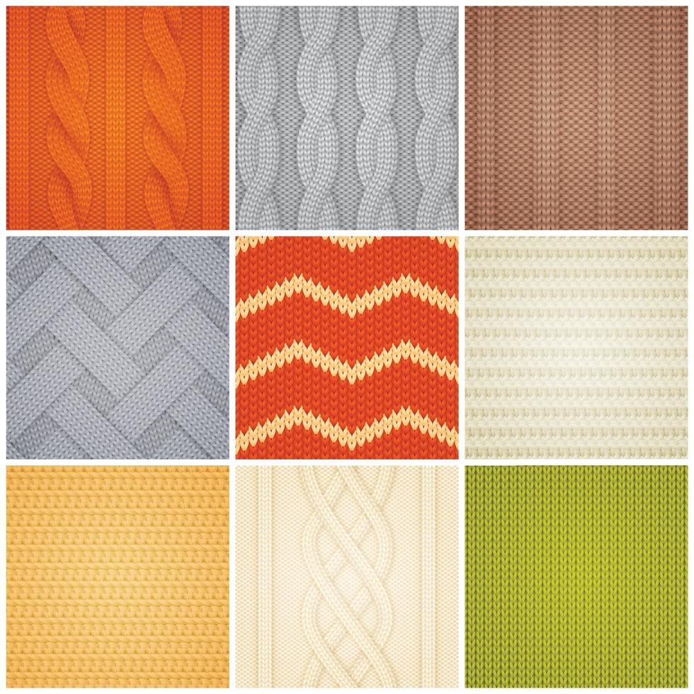 Realistic Knitted Patterns Samples Set Vector Illustration