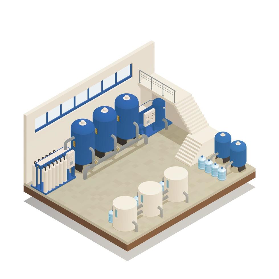 Water Cleaning Facility Isometric Composition Vector Illustration