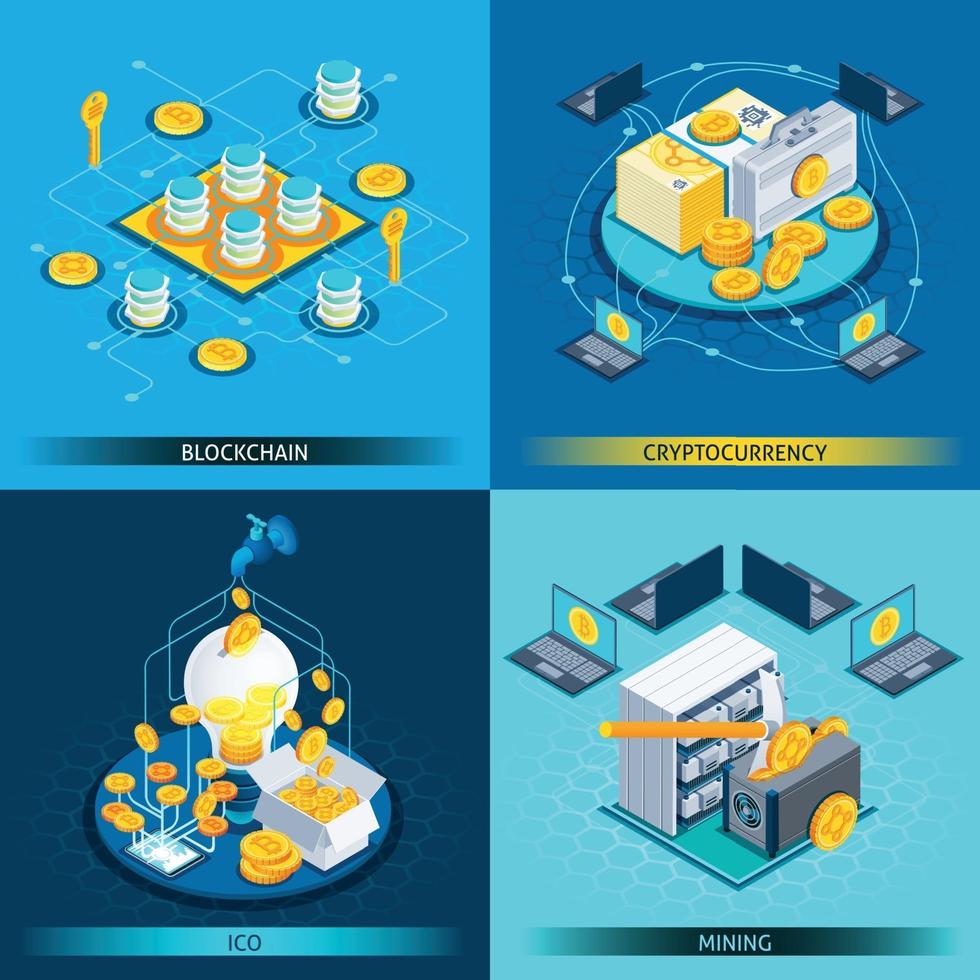 Blockchain Cryptocurrency Isometric Design Concept vector