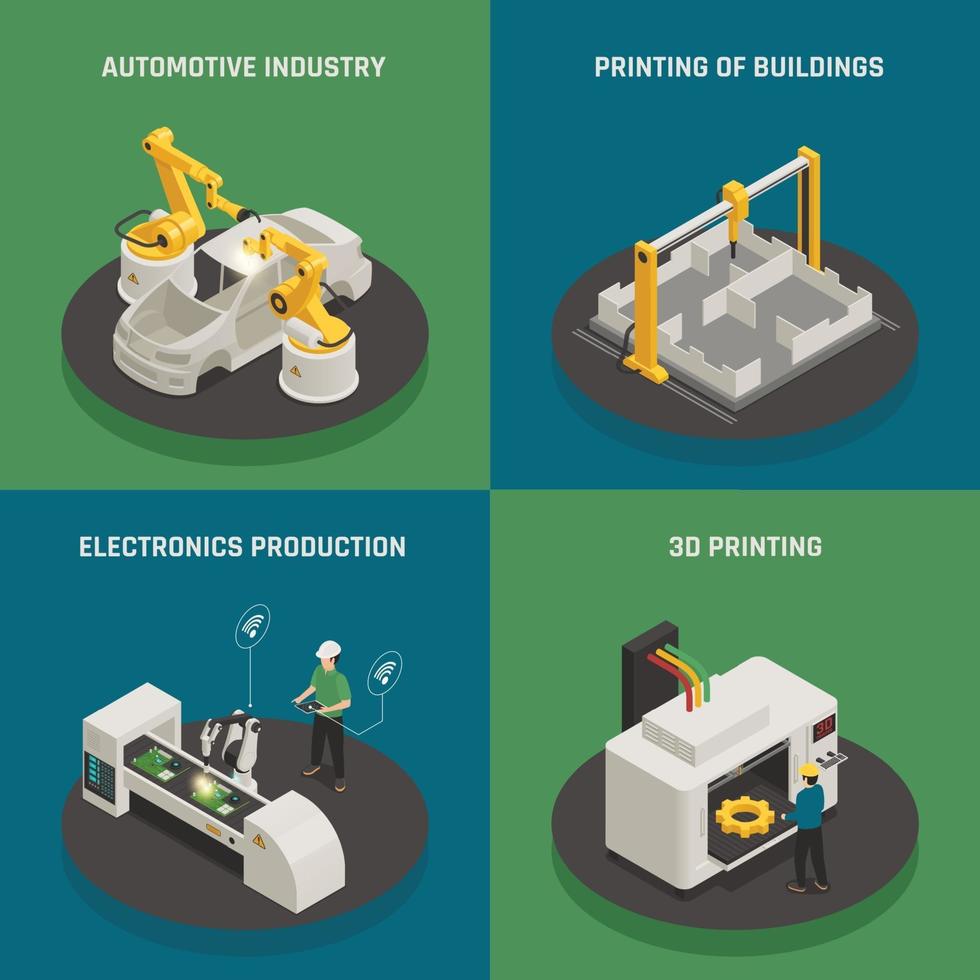 Smart Manufacturing Isometric Icons Concept Vector Illustration