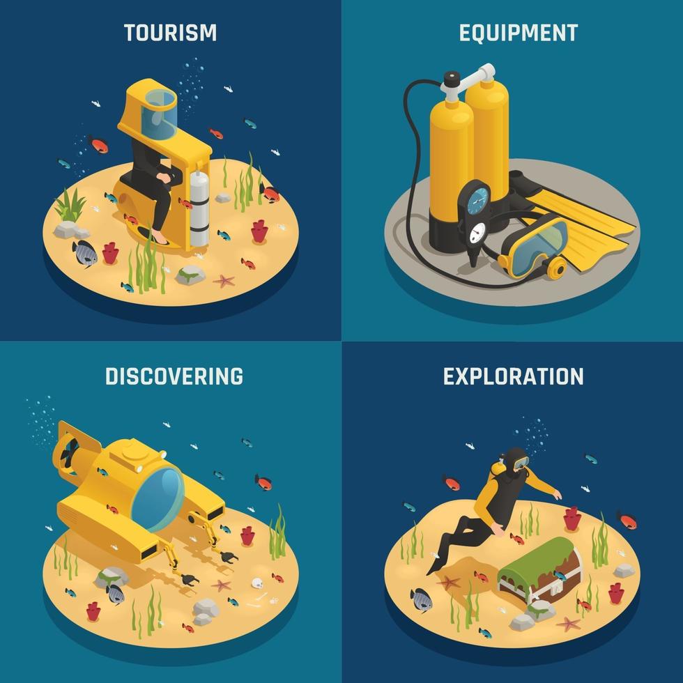 Underwater Equipment 4 Isometric Icons Vector Illustration