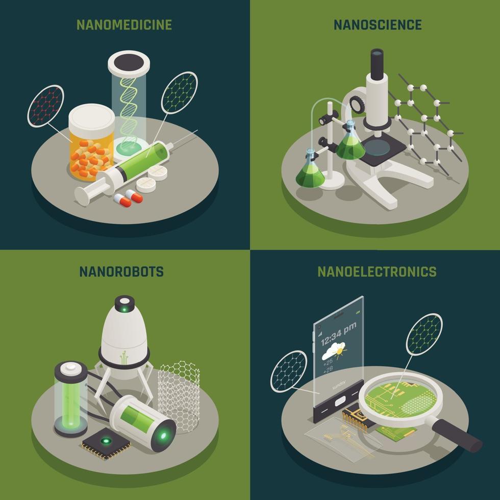 Nanotechnology 4 Isometric Icons Concept Vector Illustration