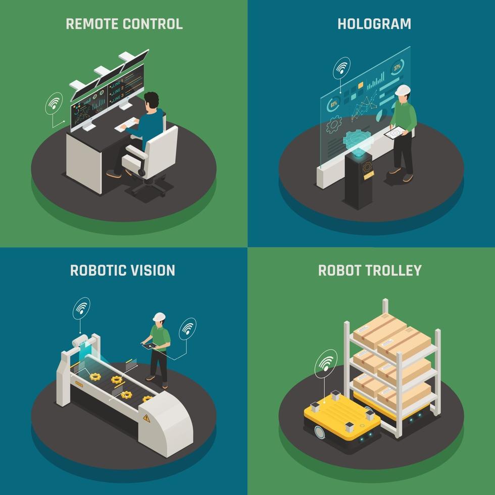 Smart Manufacturing Isometric Icons Concept Vector Illustration