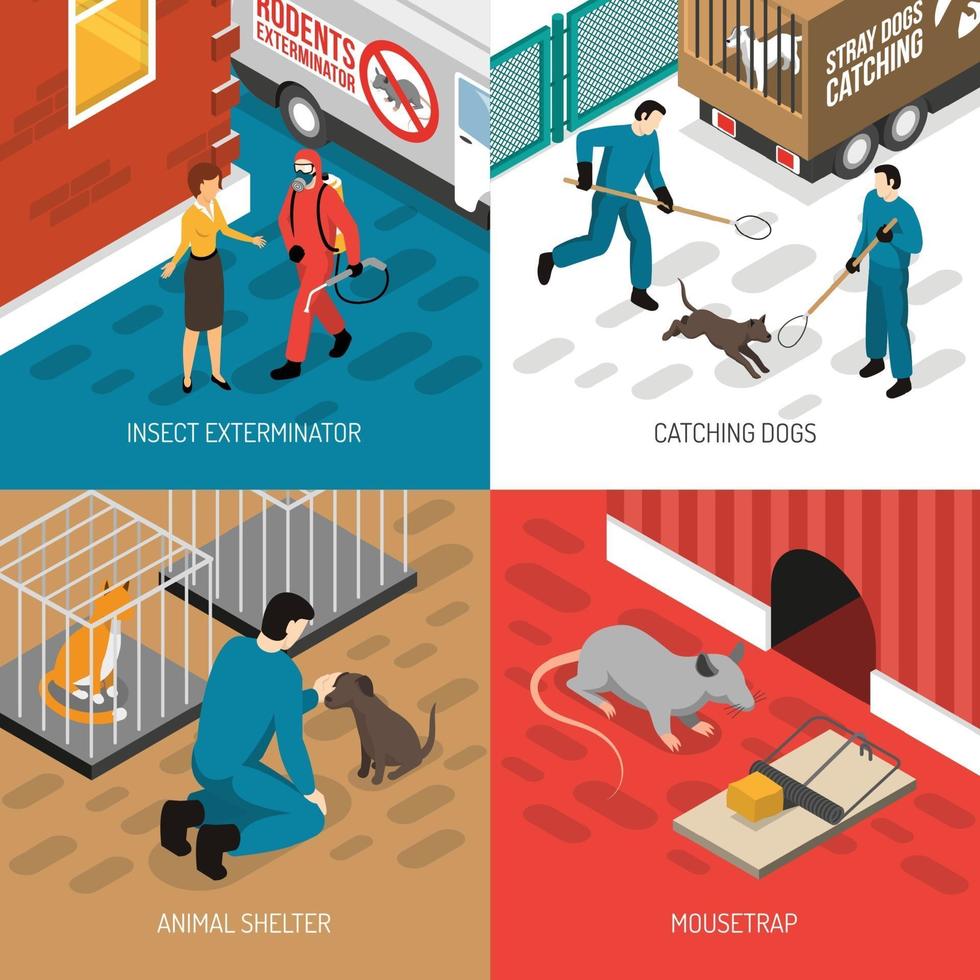 Animal Control Isometric Design Concept Vector Illustration