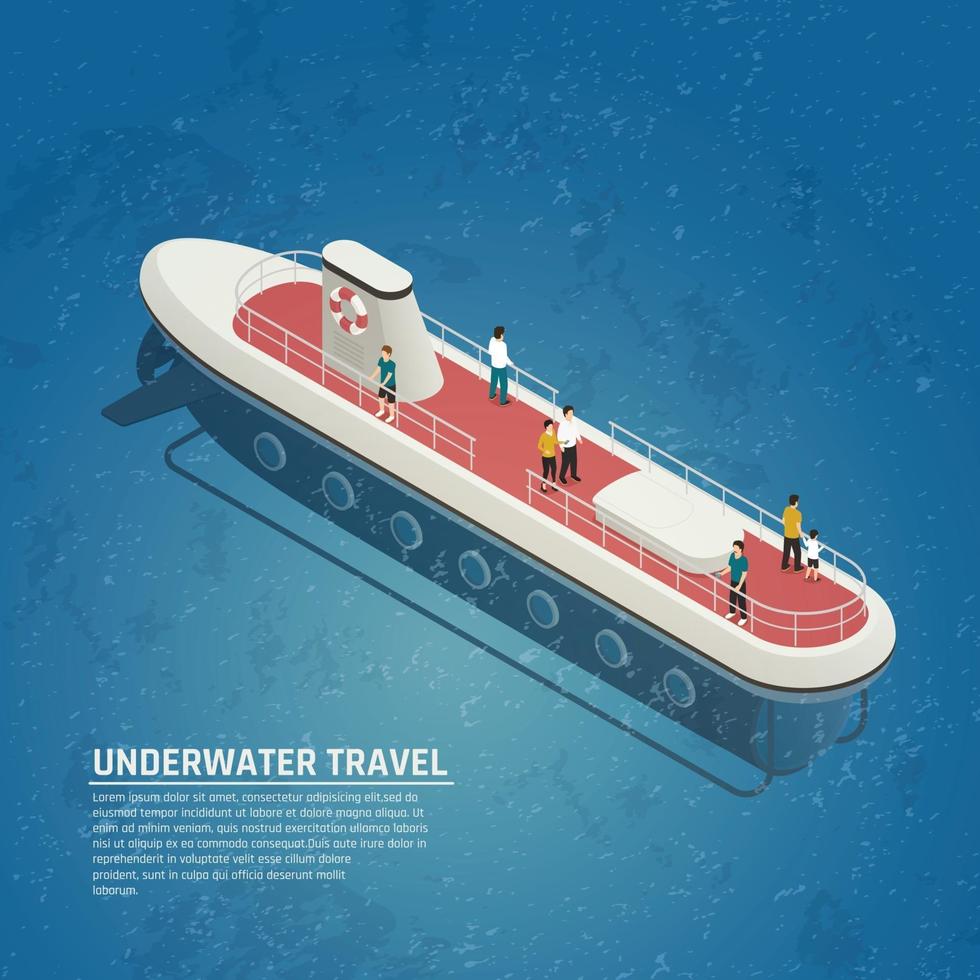 Submarine Underwater Travel Isometric Composition Vector Illustration