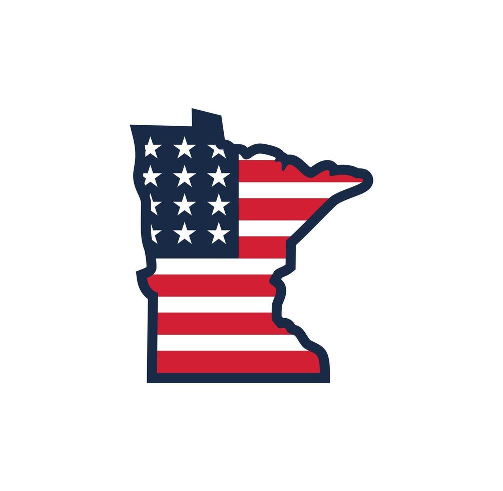 Mapa de Minnesota con diseño de logotipo de la bandera de los Estados Unidos de América vector