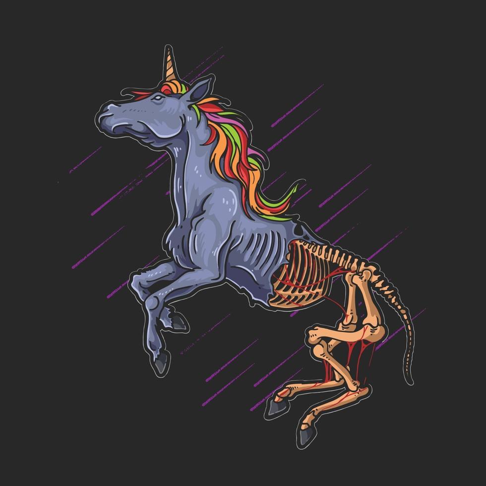 unicornio muerto horror ilustración colorida vector