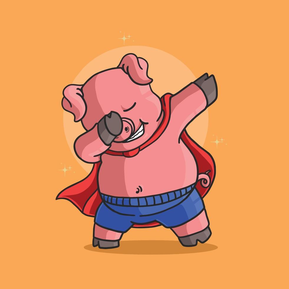 cute little pig dabbing dance celebration illustration vector