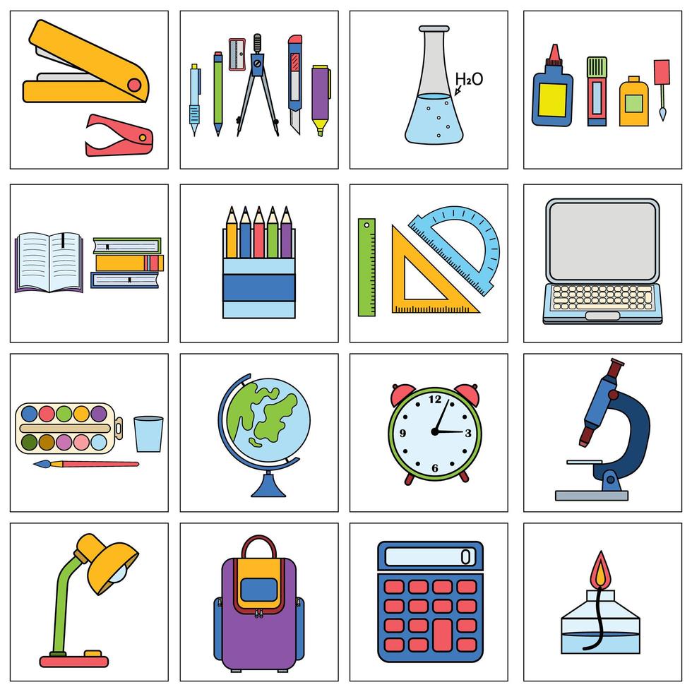 Set of school and office stationery in flat style vector