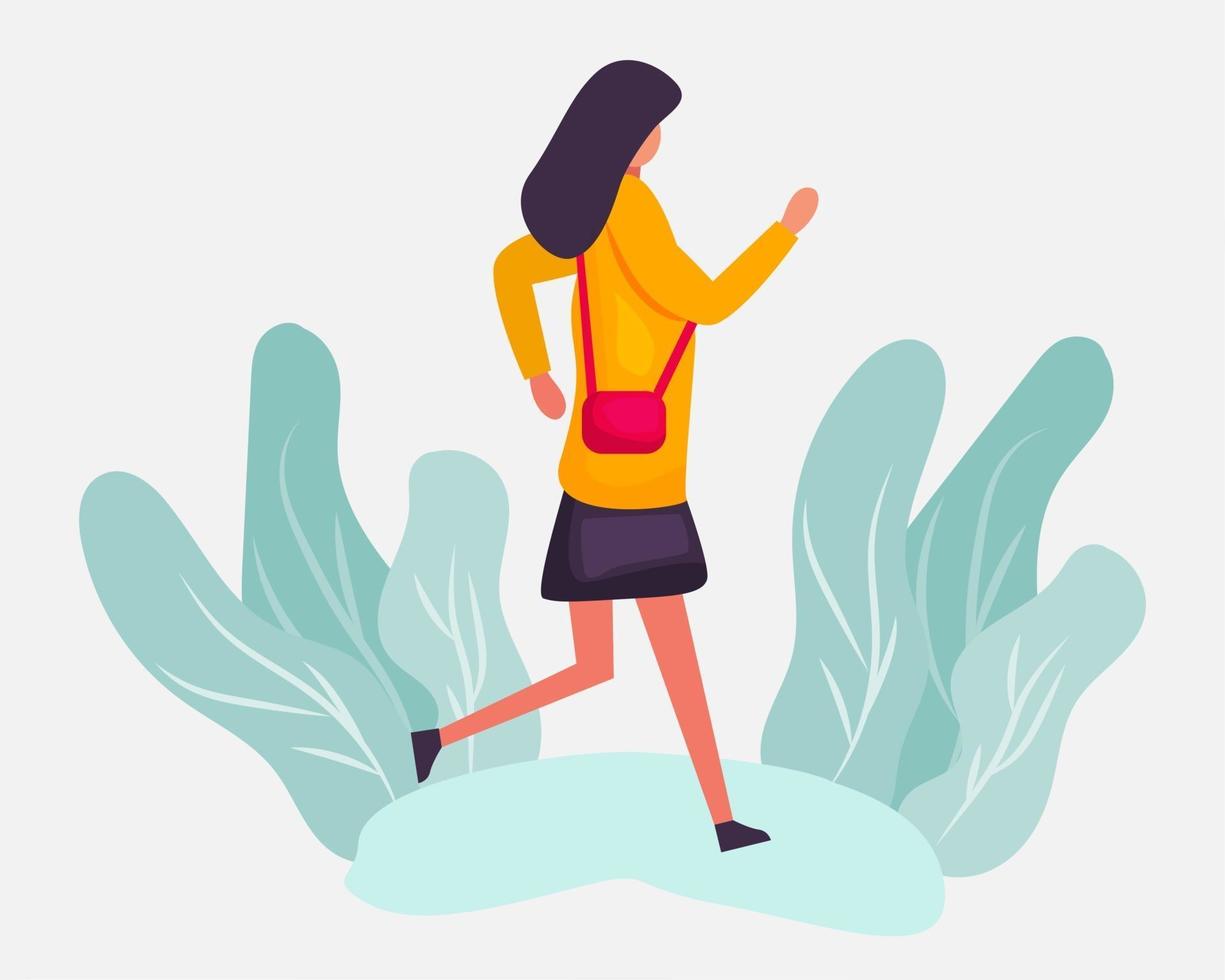 mujer joven empleada corriendo ilustración en estilo plano vector