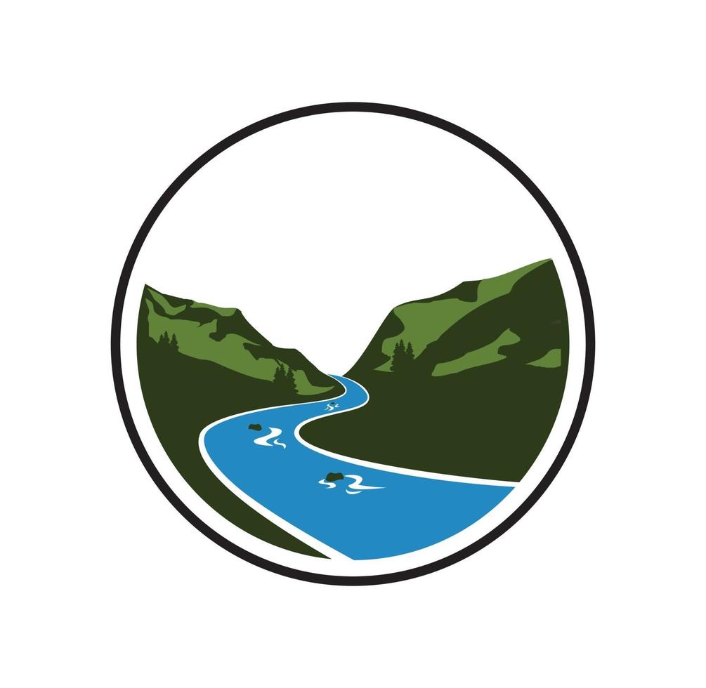 River mountain landscape logo design vector