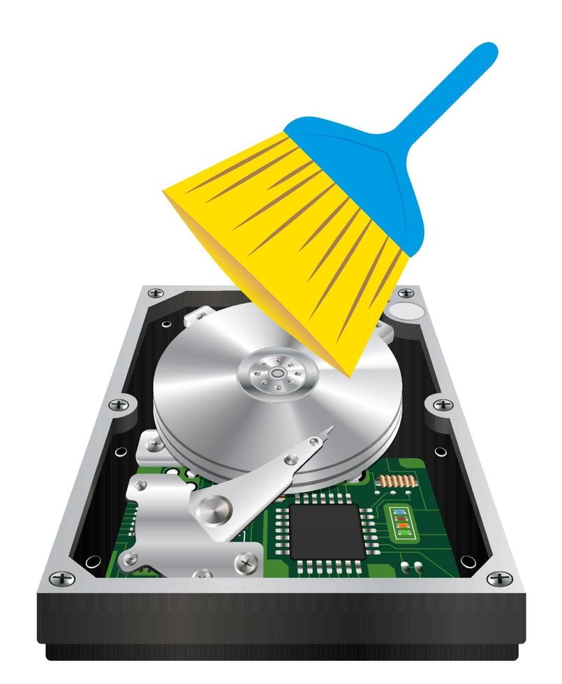 internal hard disk with a cleaning brush vector