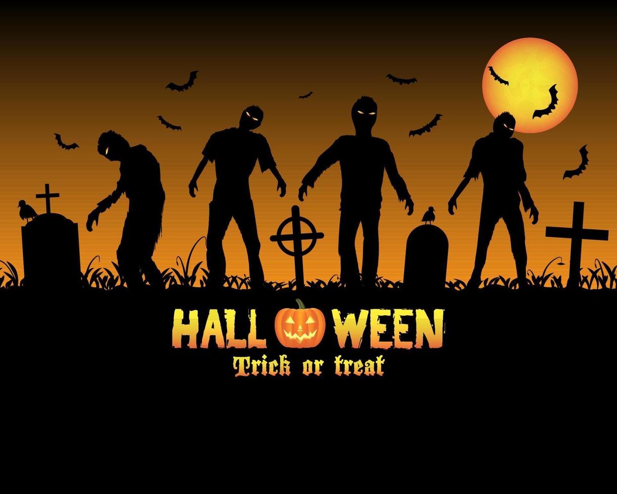 halloween zombies in a graveyard vector