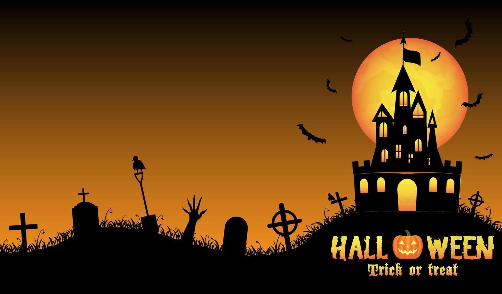 Halloween background with old castle in graveyard vector