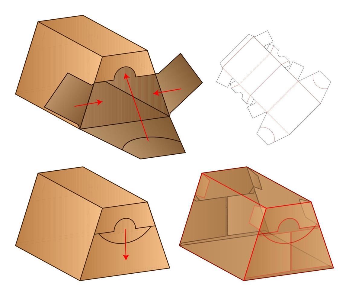 diseño de plantilla troquelada de embalaje de caja. Maqueta 3d vector