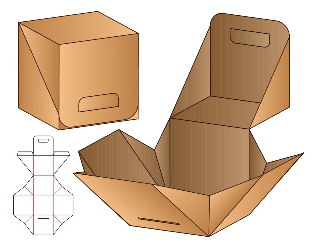 diseño de plantilla troquelada de embalaje de caja. Maqueta 3d vector