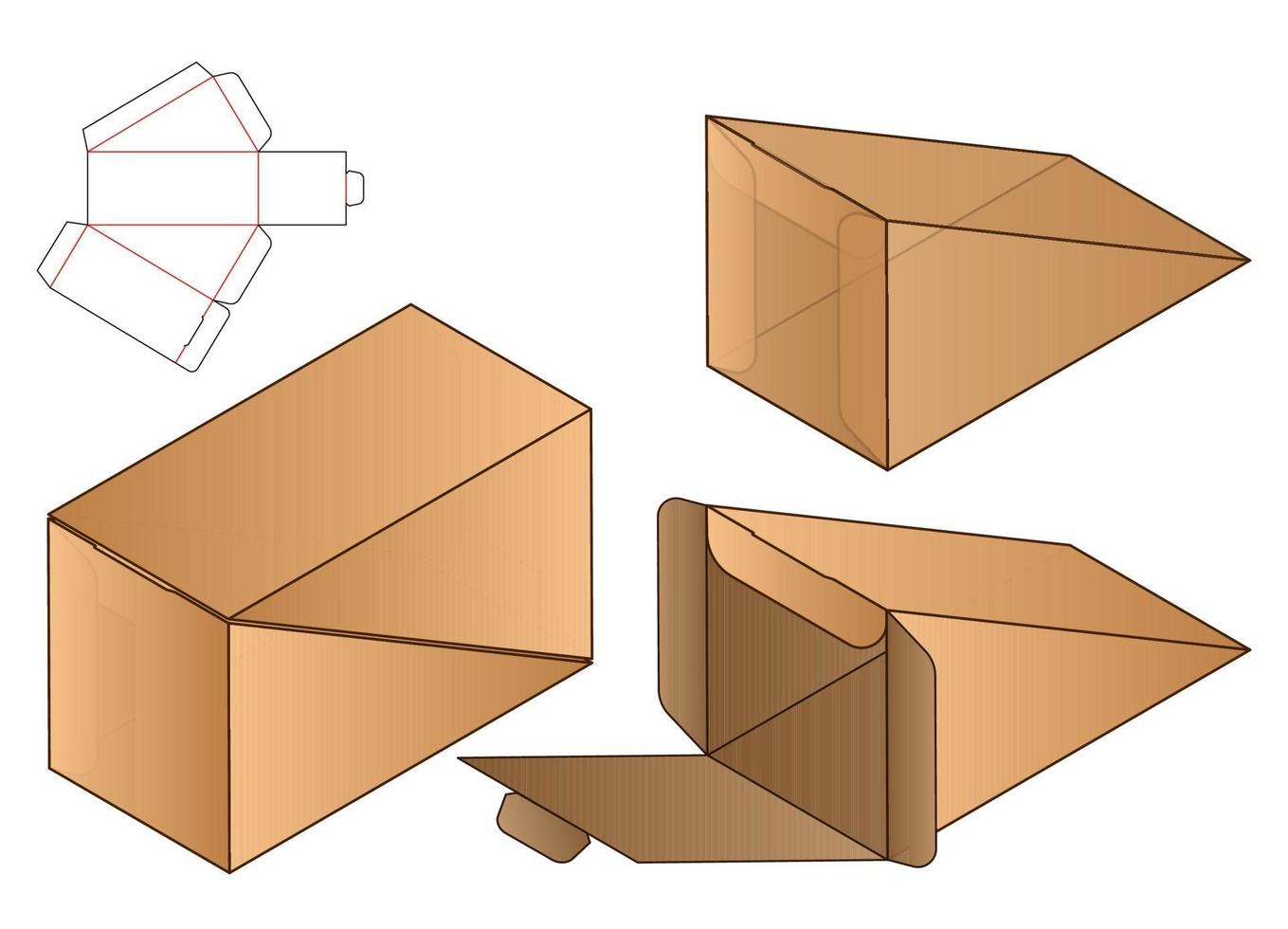 diseño de plantilla troquelada de embalaje de caja. Maqueta 3d vector